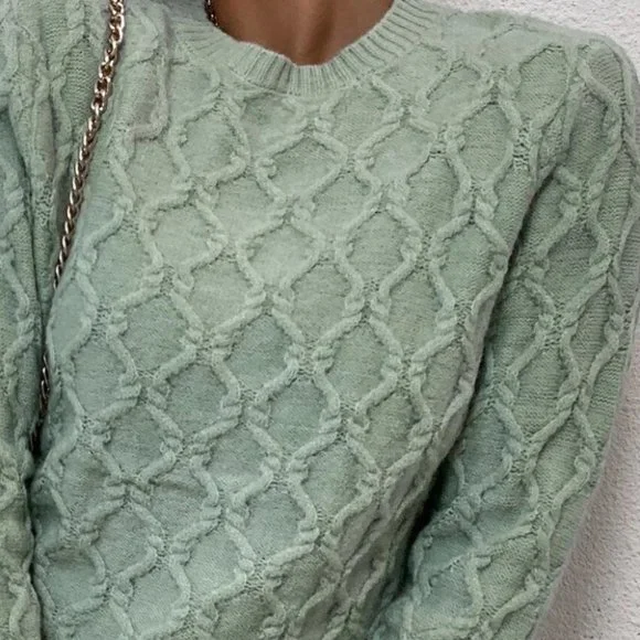 textured pattern sweater trending fall winter chic casual minty green - Picture 6 of 6